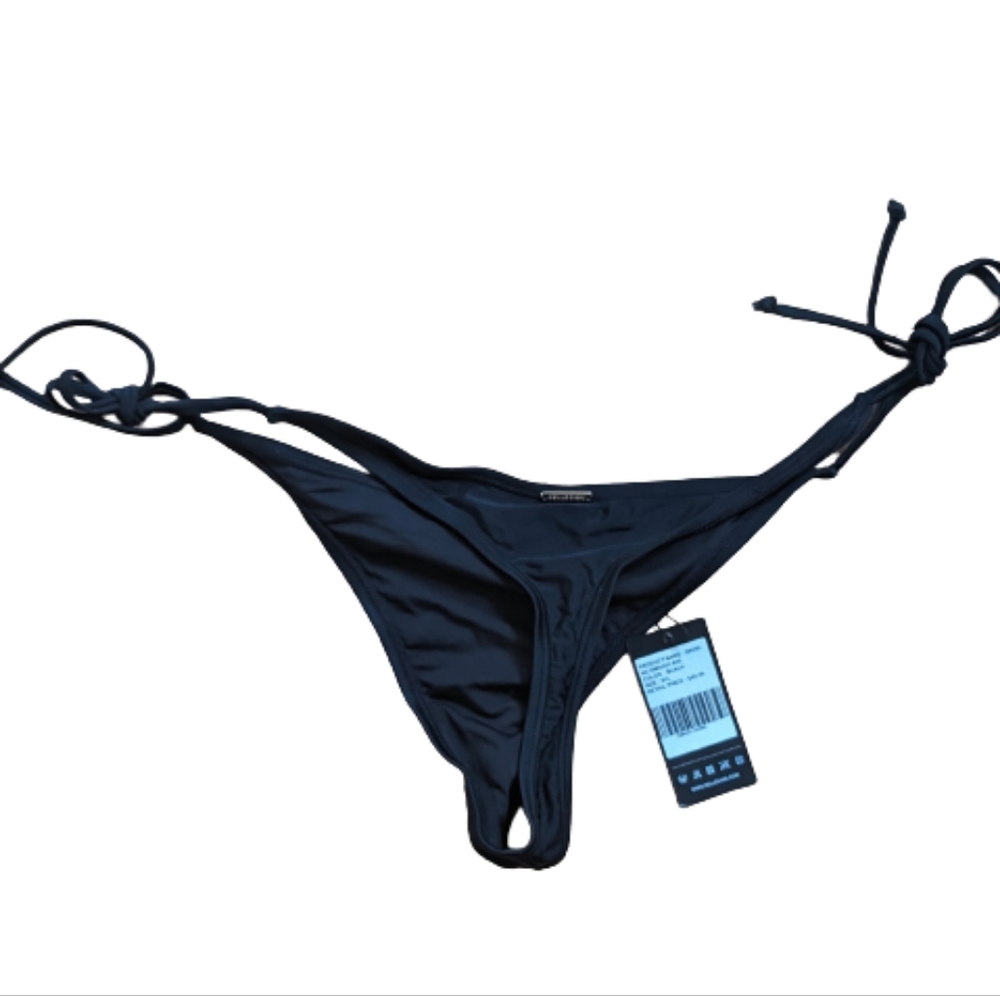 Black String Bikini Bottom Womens M/L Side Tie  Swimwear Black Stretchy